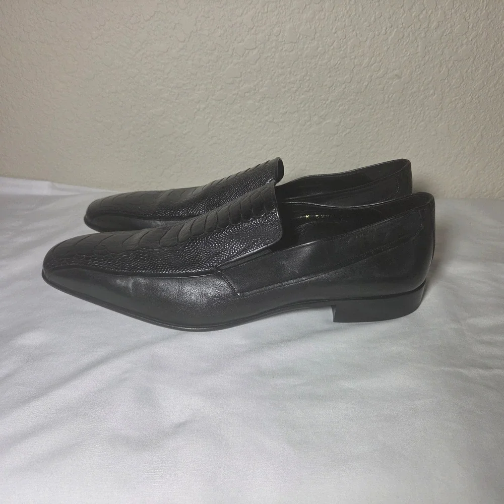 Moreschi M-10.5 Blk Ostrich Leg Leather Loafers Square Toe Made in Italy K 6284